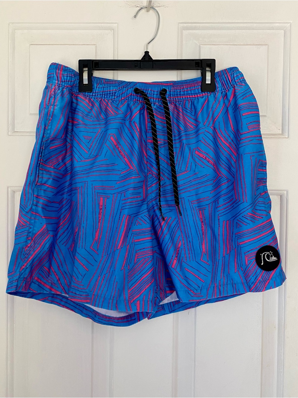 Quiksilver Blue and Pink Striped Swim Trunks